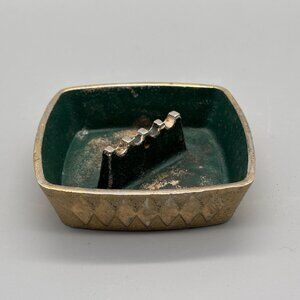 Vintage Brass Square Ashtray With Raised Center Rest And Textured Exterior